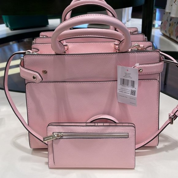 Kate Spade Staci Medium Satchel & Staci Large Slim Bifold Wallet Chalk Pink - Picture 5 of 16
